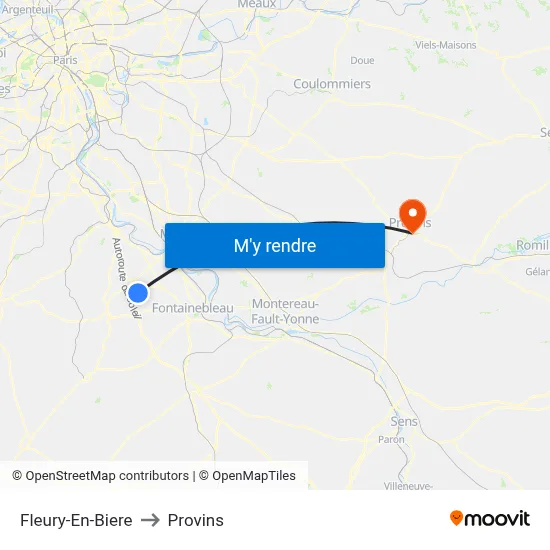 Fleury-En-Biere to Provins map