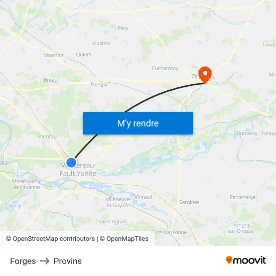 Forges to Provins map