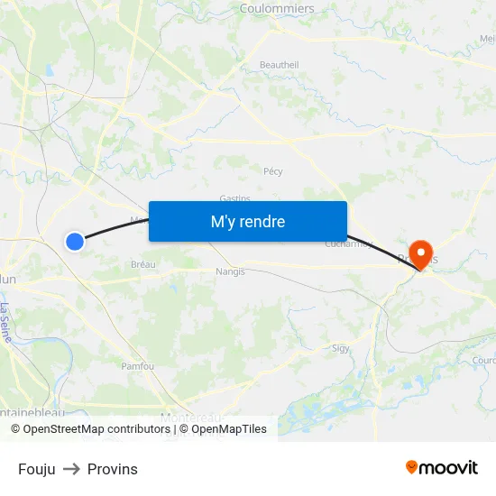 Fouju to Provins map