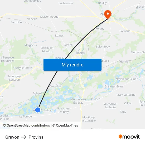 Gravon to Provins map