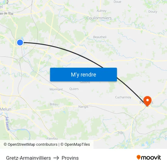 Gretz-Armainvilliers to Provins map