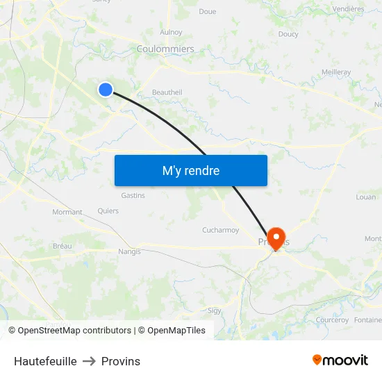 Hautefeuille to Provins map