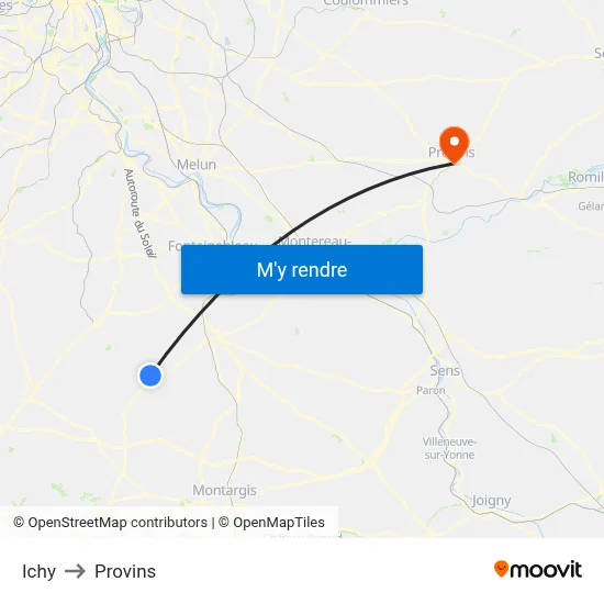Ichy to Provins map