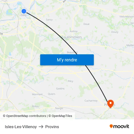 Isles-Les-Villenoy to Provins map
