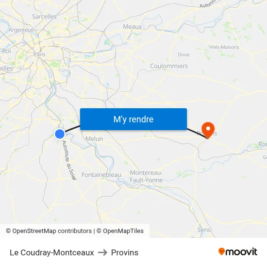 Le Coudray-Montceaux to Provins map