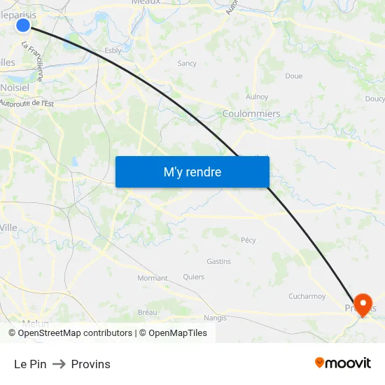 Le Pin to Provins map