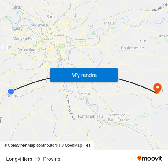 Longvilliers to Provins map
