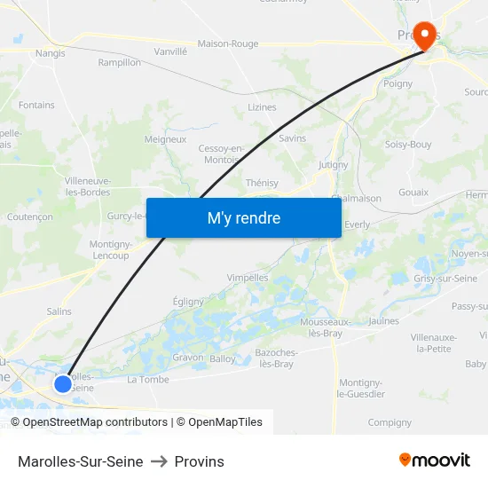Marolles-Sur-Seine to Provins map