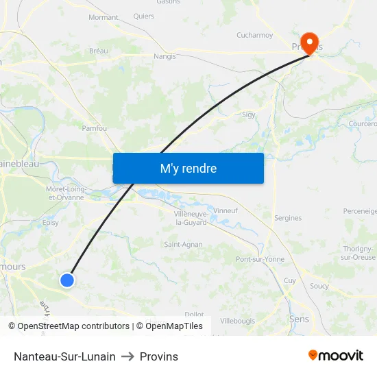 Nanteau-Sur-Lunain to Provins map