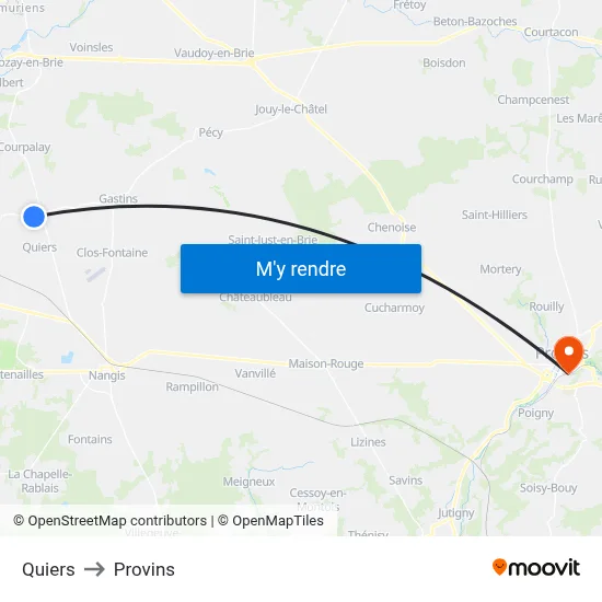 Quiers to Provins map