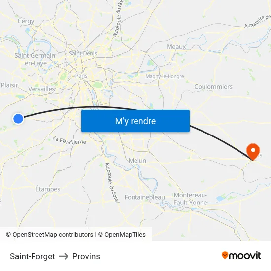 Saint-Forget to Provins map