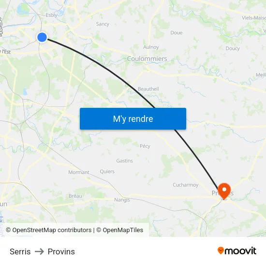 Serris to Provins map