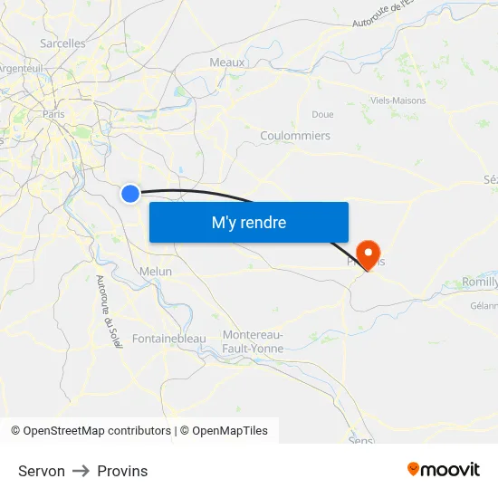 Servon to Provins map
