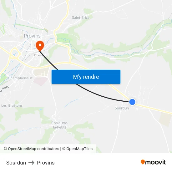 Sourdun to Provins map