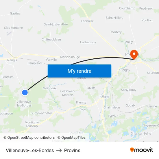 Villeneuve-Les-Bordes to Provins map