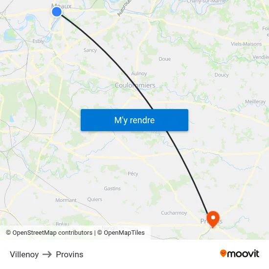 Villenoy to Provins map