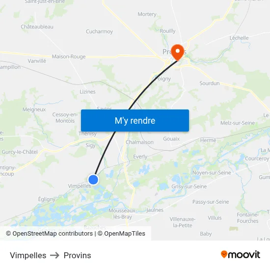 Vimpelles to Provins map