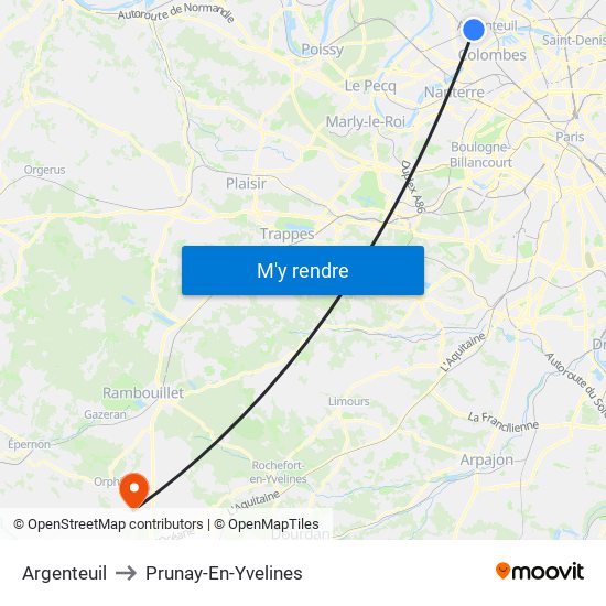 Argenteuil to Prunay-En-Yvelines map