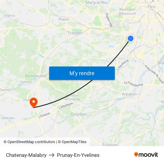 Chatenay-Malabry to Prunay-En-Yvelines map