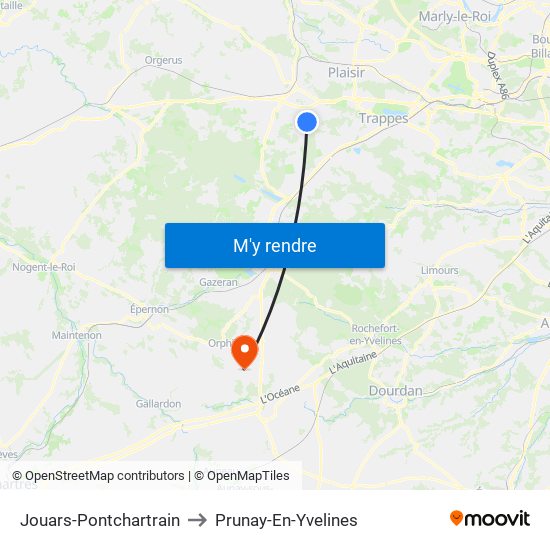 Jouars-Pontchartrain to Prunay-En-Yvelines map