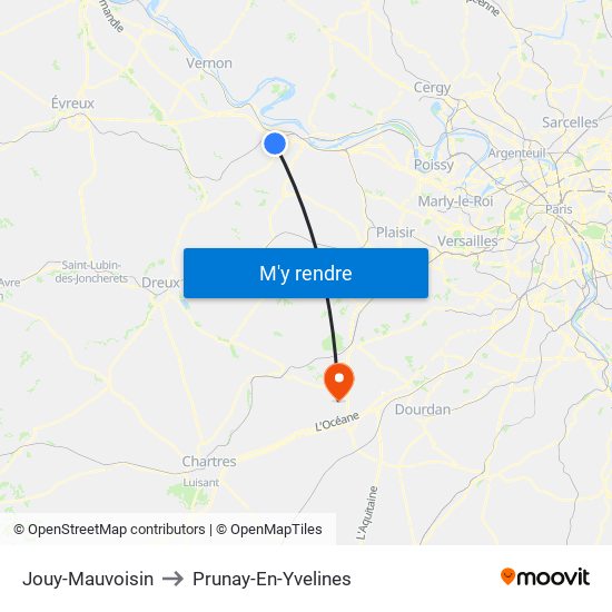 Jouy-Mauvoisin to Prunay-En-Yvelines map