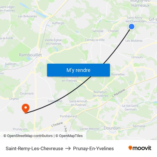 Saint-Remy-Les-Chevreuse to Prunay-En-Yvelines map