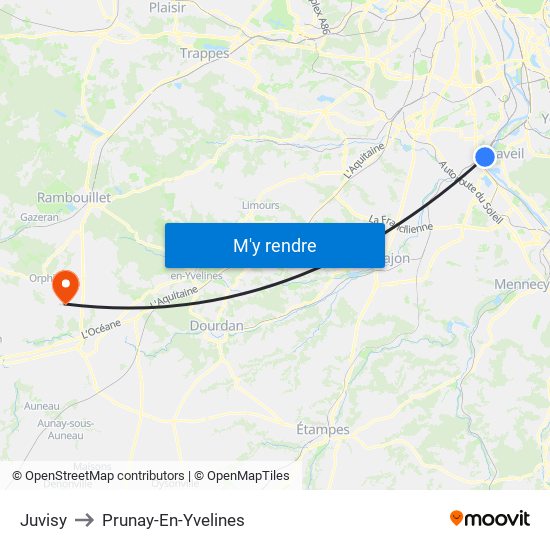 Juvisy to Prunay-En-Yvelines map