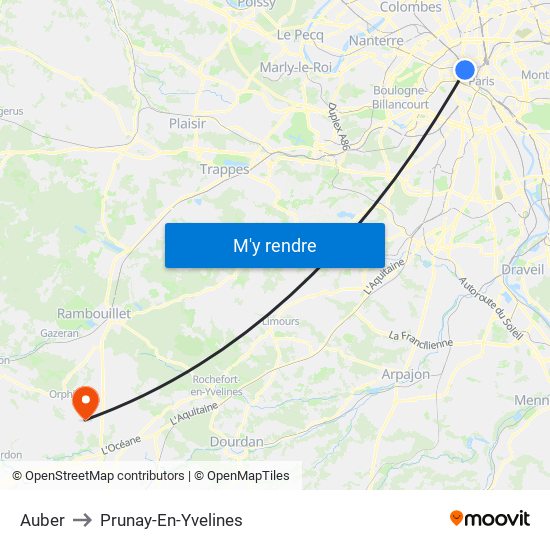 Auber to Prunay-En-Yvelines map