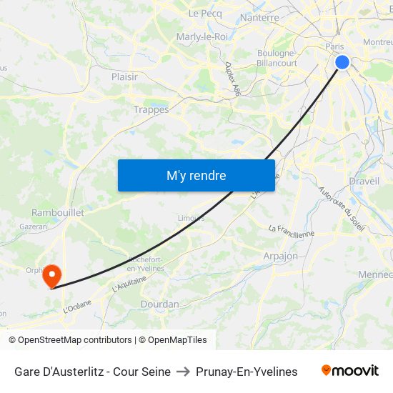 Gare D'Austerlitz - Cour Seine to Prunay-En-Yvelines map