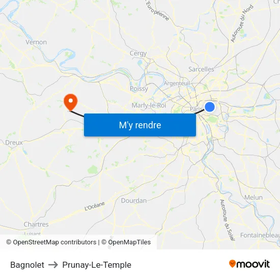 Bagnolet to Prunay-Le-Temple map