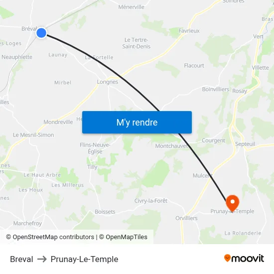 Breval to Prunay-Le-Temple map