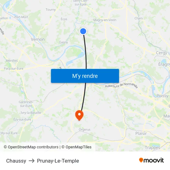 Chaussy to Prunay-Le-Temple map