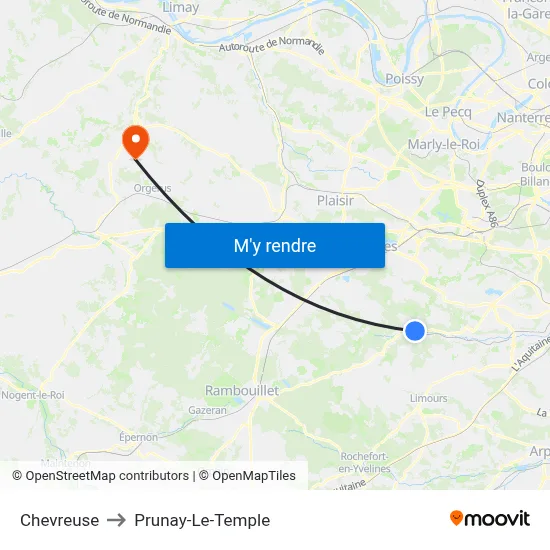 Chevreuse to Prunay-Le-Temple map
