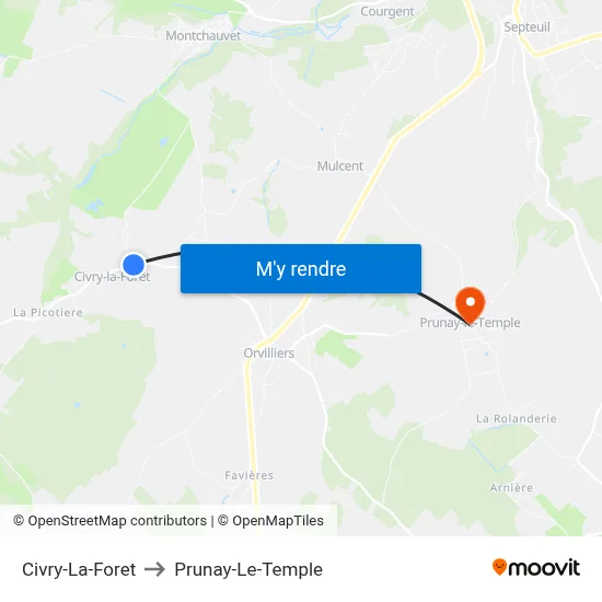 Civry-La-Foret to Prunay-Le-Temple map