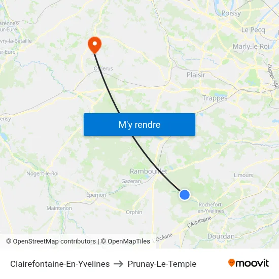 Clairefontaine-En-Yvelines to Prunay-Le-Temple map