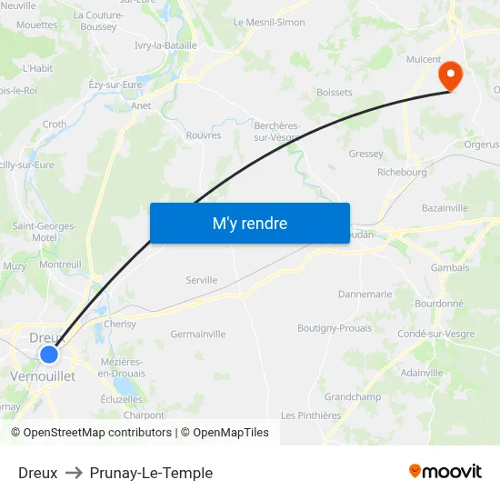 Dreux to Prunay-Le-Temple map