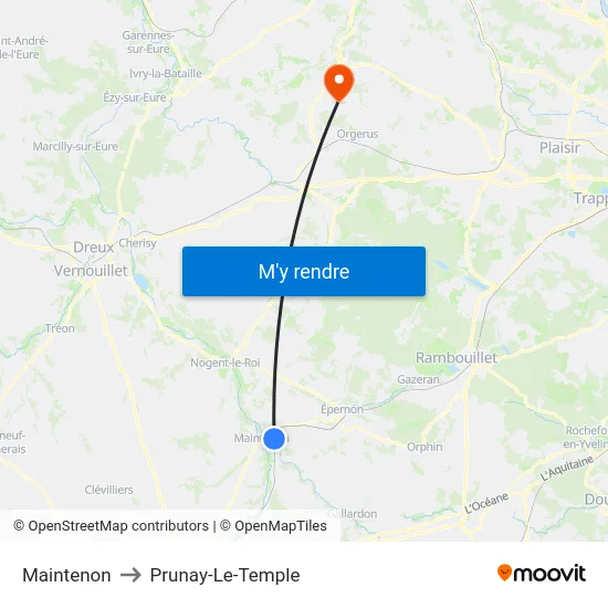 Maintenon to Prunay-Le-Temple map