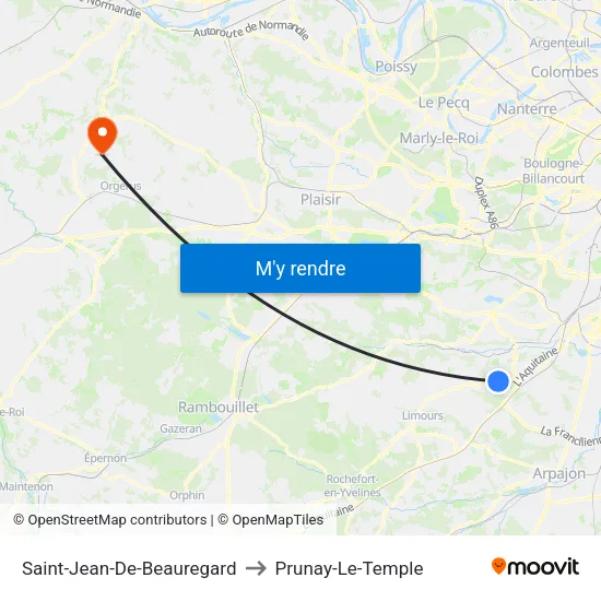 Saint-Jean-De-Beauregard to Prunay-Le-Temple map