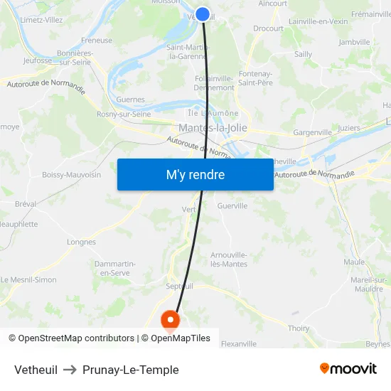 Vetheuil to Prunay-Le-Temple map