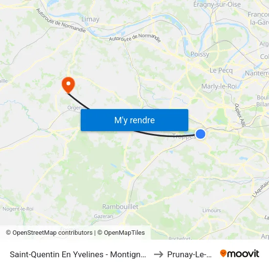 Saint-Quentin En Yvelines - Montigny-Le-Bretonneux to Prunay-Le-Temple map