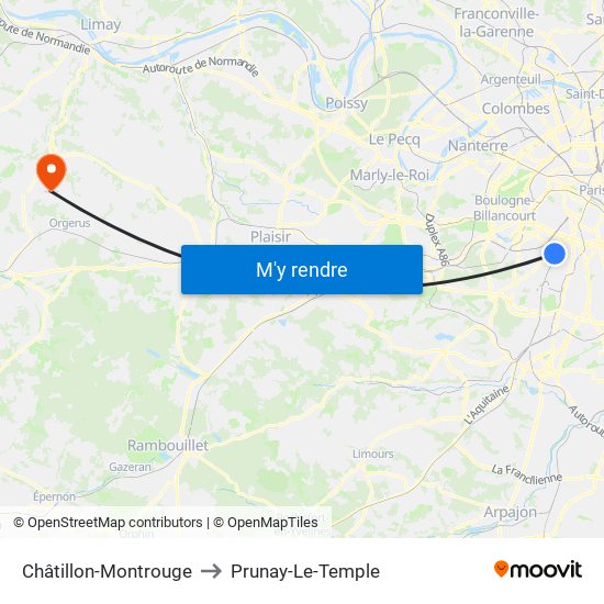 Châtillon-Montrouge to Prunay-Le-Temple map