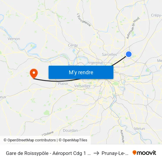 Gare de Roissypôle - Aéroport Cdg 1 (Terminal 3) (G2) to Prunay-Le-Temple map