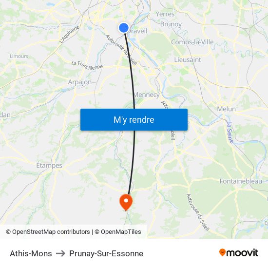 Athis-Mons to Prunay-Sur-Essonne map