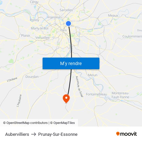 Aubervilliers to Prunay-Sur-Essonne map