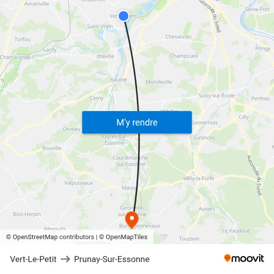 Vert-Le-Petit to Prunay-Sur-Essonne map
