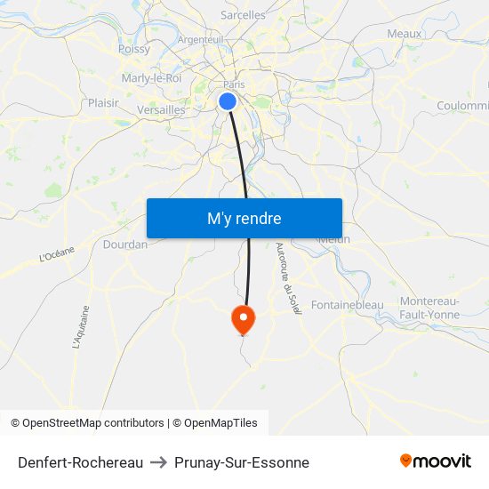Denfert-Rochereau to Prunay-Sur-Essonne map