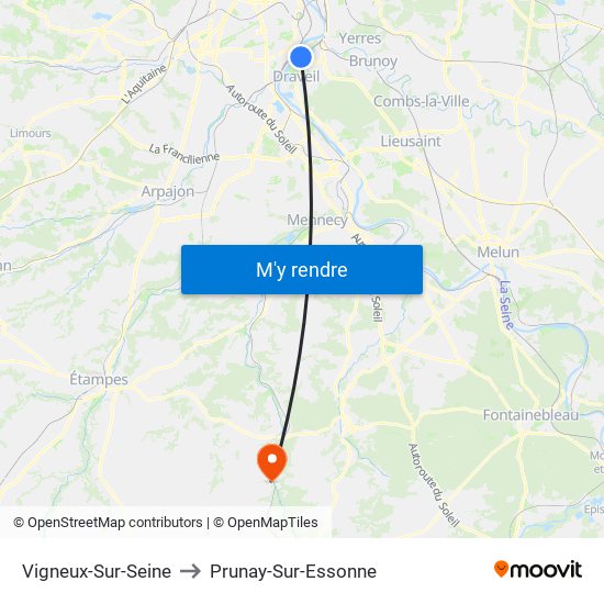Vigneux-Sur-Seine to Prunay-Sur-Essonne map