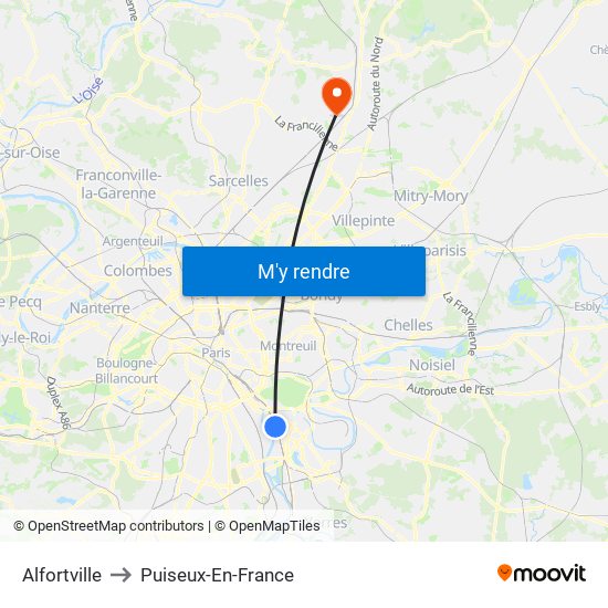 Alfortville to Puiseux-En-France map