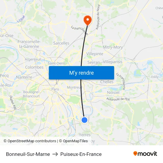 Bonneuil-Sur-Marne to Puiseux-En-France map