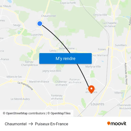 Chaumontel to Puiseux-En-France map